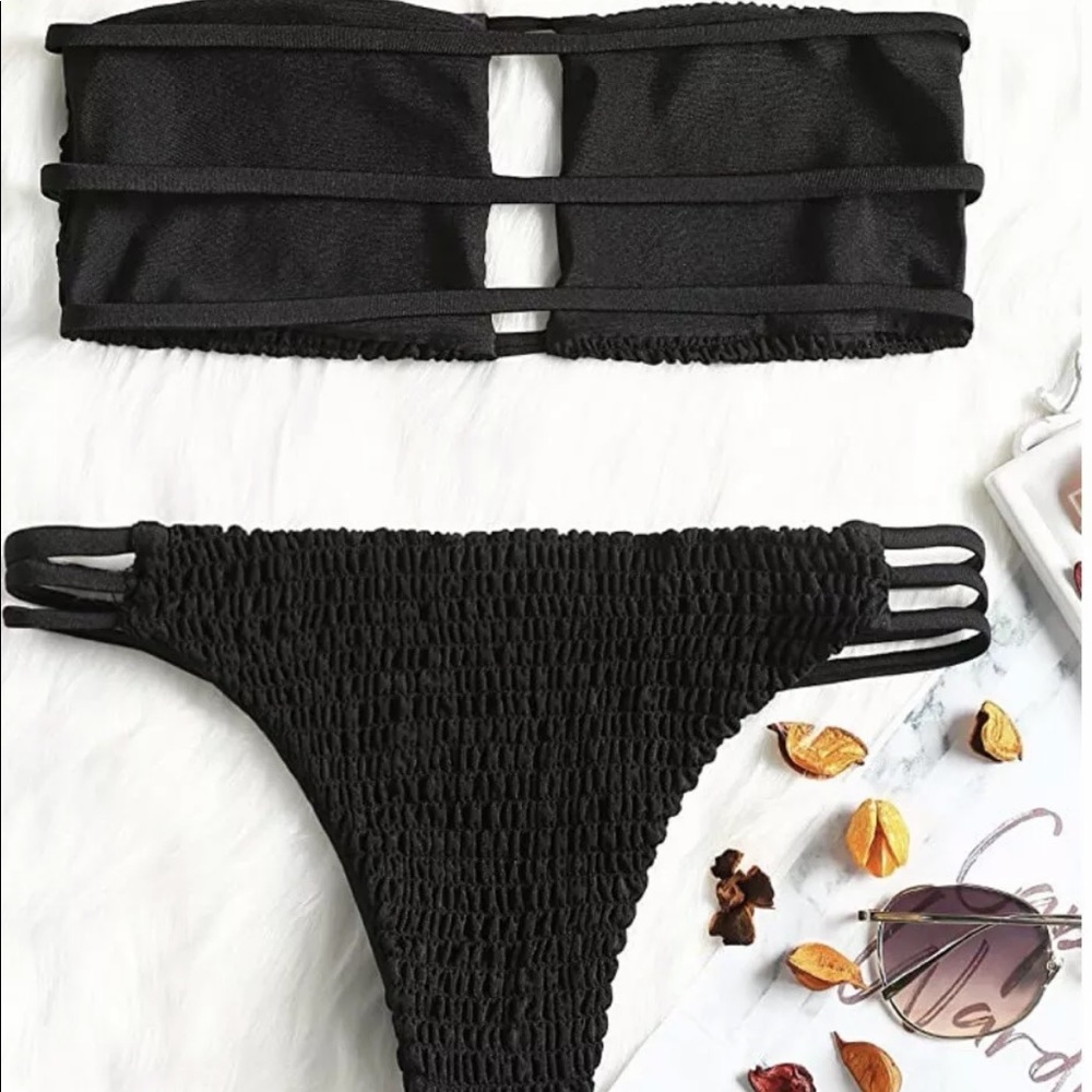 Zaful Ruched Bikini Black Large